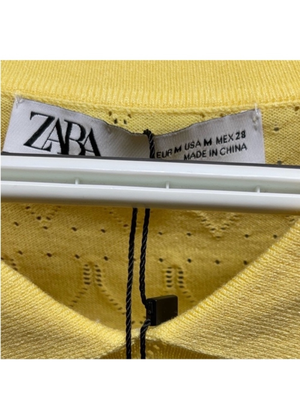 ZARA Womens Pointelle Knit Polo Yellow Size Medium - Picture 2 of 11